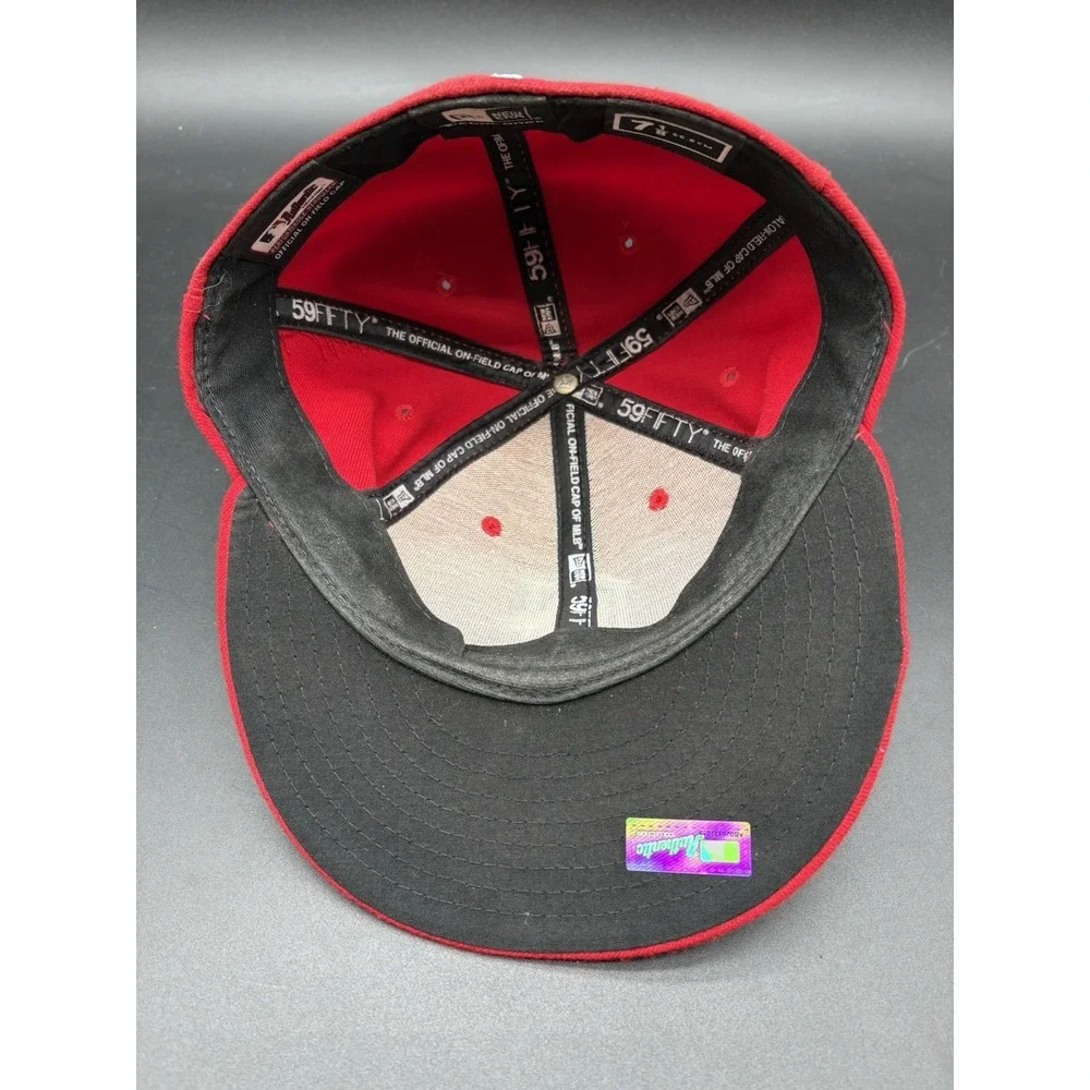 New Era Cleveland Indians MLB Hat Mens 7 1/2 Red Excellent Fitted Wool Cap